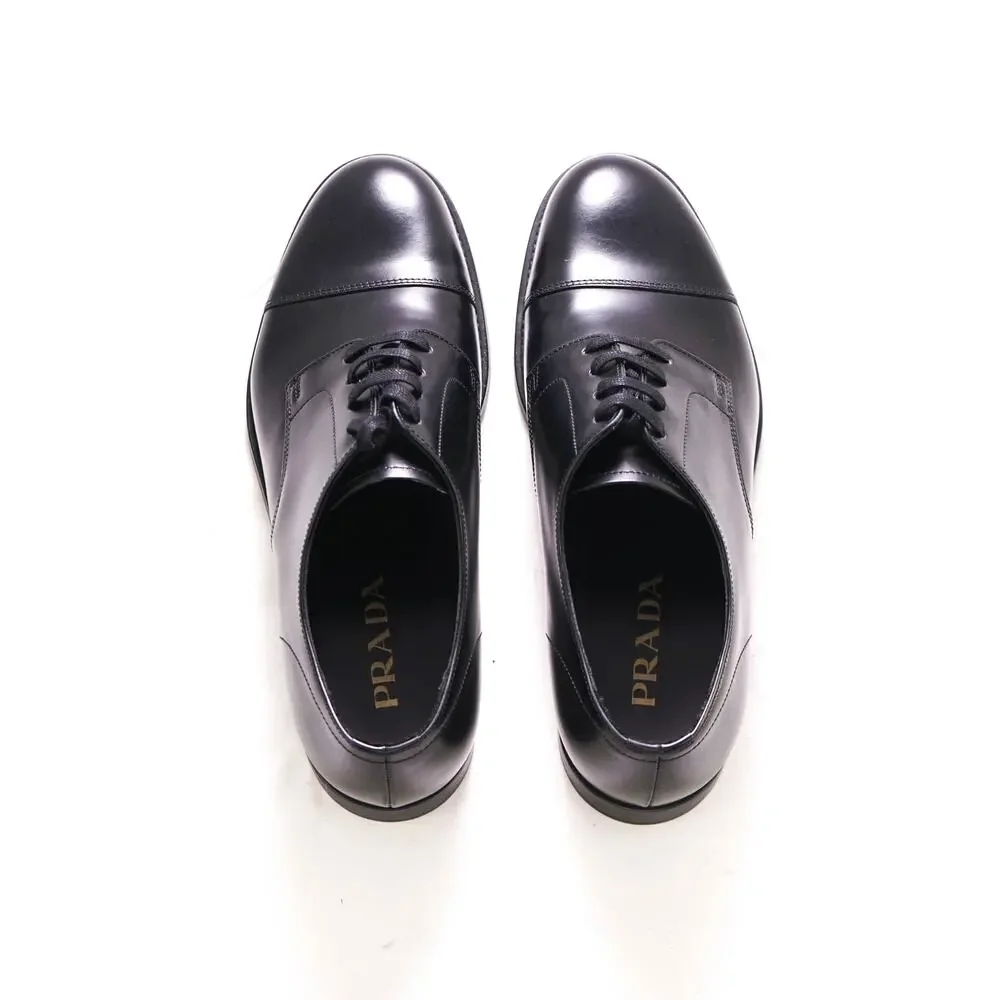$980 PRADA - Brushed Leather Cap Toe Oxfords W Logo - 9 US (8 Prada)